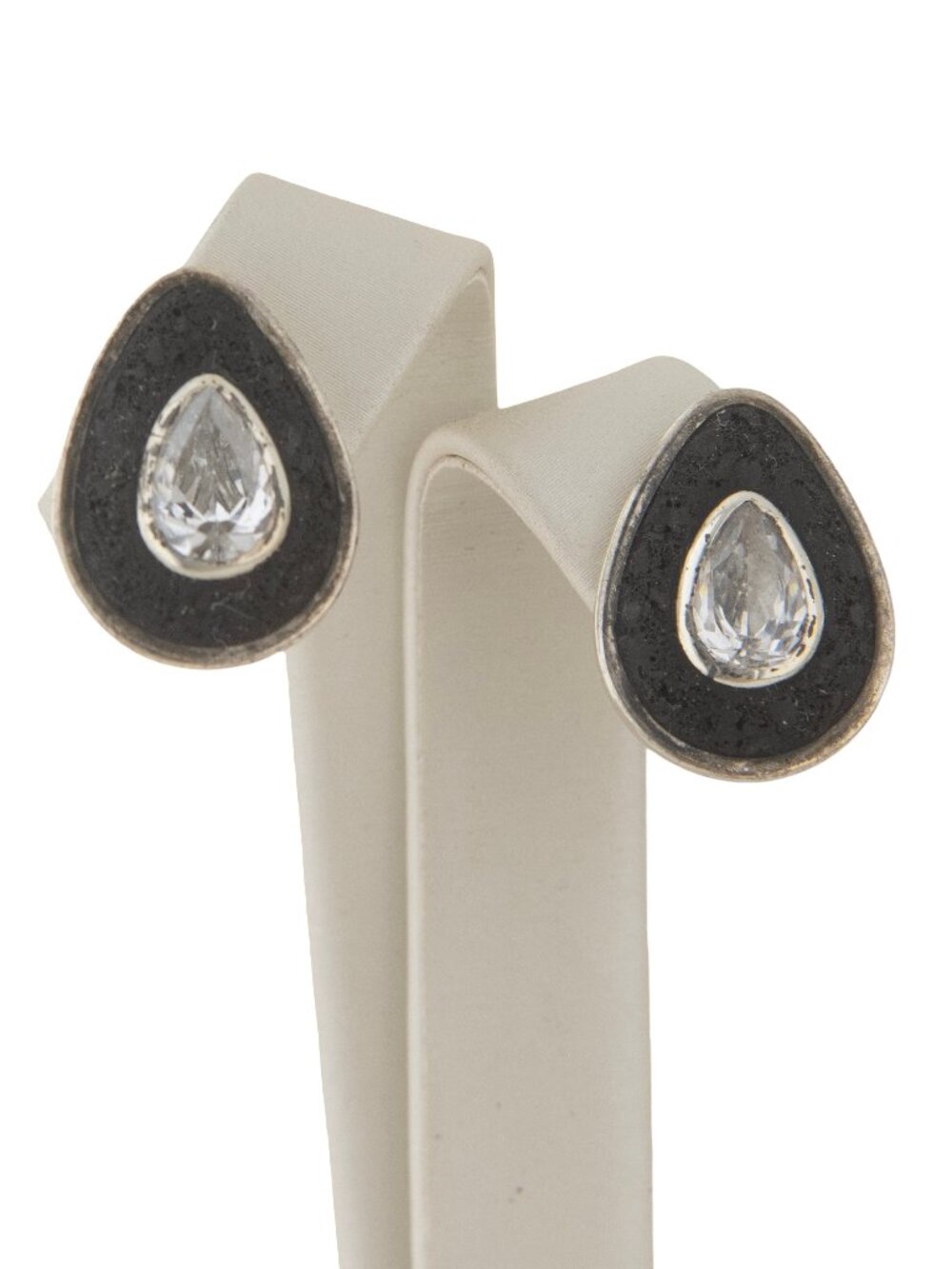 Sterling Silver Earrings with Balinese Black Lava and Cubic Zirconia